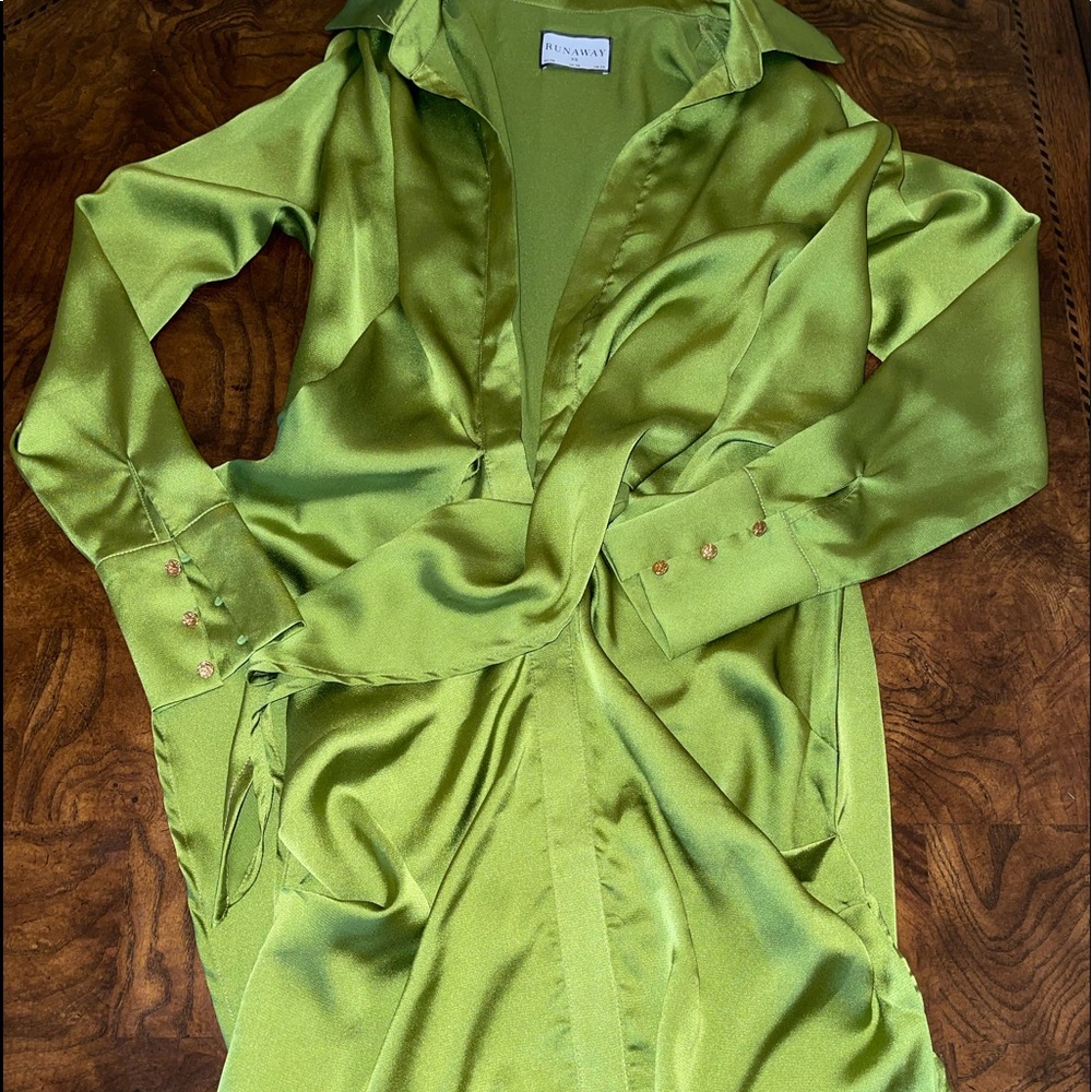 Green satin dress